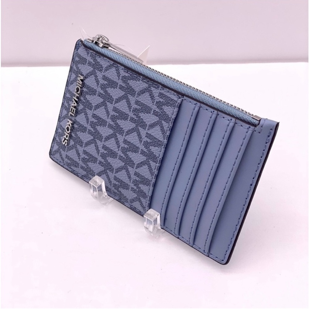 Michael Kors Medium Top Zip Card Case Wallet Coin Pouch pale Blue - Picture 11 of 14